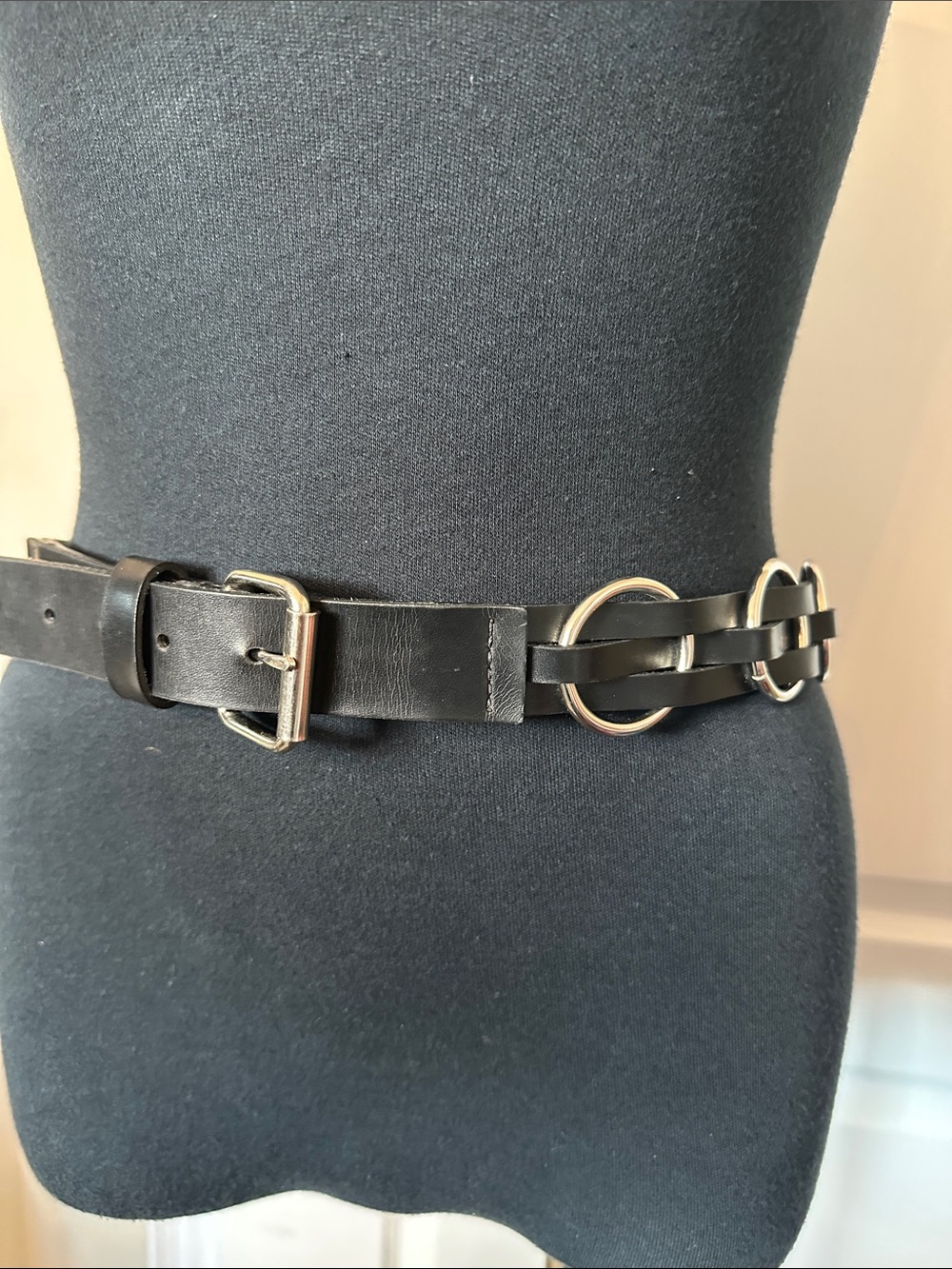 Buffalo David Bitton Black Leather Belt with Silver Ring Accents 32”-36” waist
